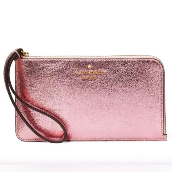 Kate Spade Mitten Pink Metallic Wristlet ~ Medium - Picture 2 of 7